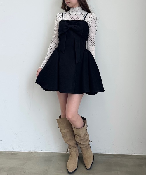 HEIREN(ヘイレーン)の「ハイネックドットシアートップス(Tシャツ/カットソー・レディース・ブラック/ホワイト・FREE)」の17枚目の写真