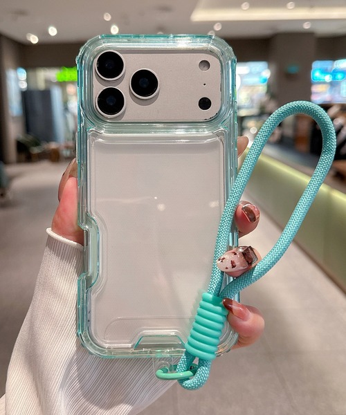 ストラップ付き カラーフレームクリアケース iPhoneカバー アイフォン