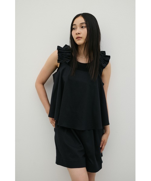 STYLEMIXER（スタイルミキサー）の「フリルショルダーショートオールインワン（つなぎ/オールインワン・レディース・アイボリー/オレンジ/ダークネイビー・MEDIUM/SMALL）」の5枚目の写真