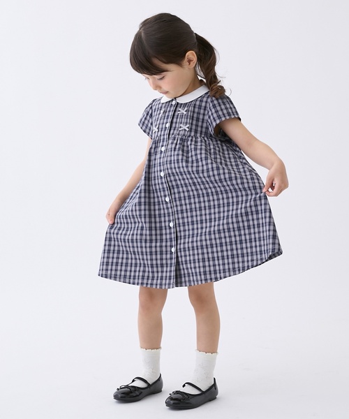 petit main(プティマイン)の「ちびリボンピンタックワンピース(ワンピース・キッズ・ブルー/カラフル/ネイビー・100cm/120cm/80cm/130cm/110cm/90cm)」の6枚目の写真