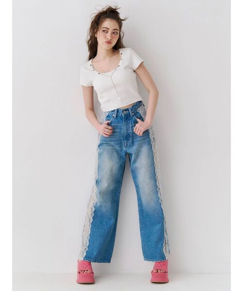 EVRIS(エヴリス)の「ネックレスフレンチスリーブショートトップス(Tシャツ/カットソー・レディース・ブルー/ホワイト/ブラック・FREE)」の11枚目の写真