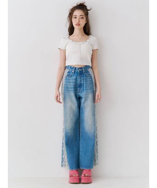 EVRIS(エヴリス)の「ネックレスフレンチスリーブショートトップス(Tシャツ/カットソー・レディース・ブルー/ホワイト/ブラック・FREE)」の12枚目の写真