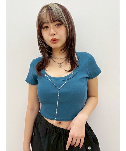 EVRIS(エヴリス)の「ネックレスフレンチスリーブショートトップス(Tシャツ/カットソー・レディース・ブルー/ホワイト/ブラック・FREE)」の19枚目の写真