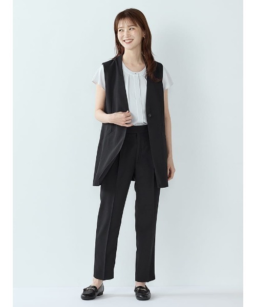 Perfect Suit FActory(パーフェクトスーツファクトリー)の「涼感リネンライク テーパードパンツ【ボーテ・セットアップ】 ブラック/C.グレー/ブラウン/D.ブラウン(スーツパンツ・レディース・ブラウン/ダークブラウン/ブラック/チャコールグレー・L/M/SS/S)」の17枚目の写真