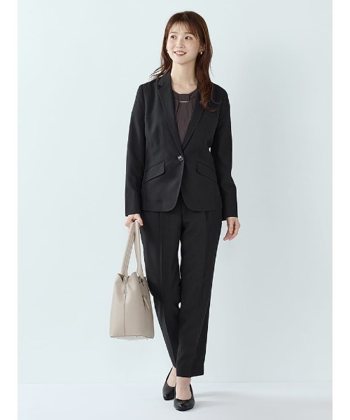 Perfect Suit FActory(パーフェクトスーツファクトリー)の「涼感リネンライク テーパードパンツ【ボーテ・セットアップ】 ブラック/C.グレー/ブラウン/D.ブラウン(スーツパンツ・レディース・ブラウン/ダークブラウン/ブラック/チャコールグレー・L/M/SS/S)」の18枚目の写真