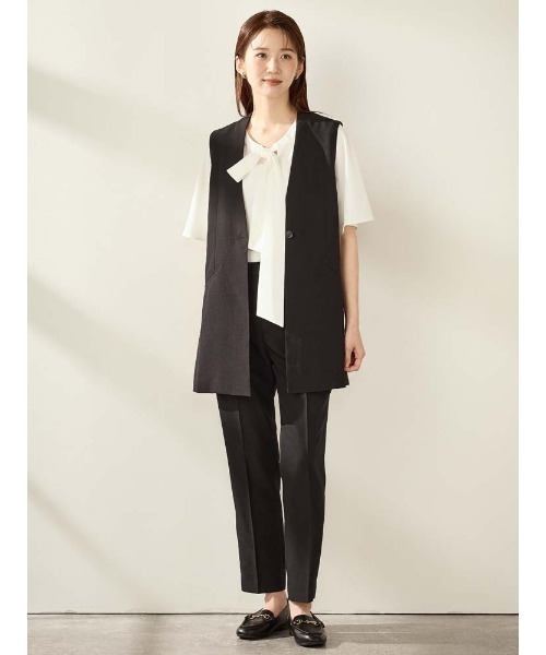 Perfect Suit FActory(パーフェクトスーツファクトリー)の「涼感リネンライク テーパードパンツ【ボーテ・セットアップ】 ブラック/C.グレー/ブラウン/D.ブラウン(スーツパンツ・レディース・ブラウン/ダークブラウン/ブラック/チャコールグレー・L/M/SS/S)」の19枚目の写真
