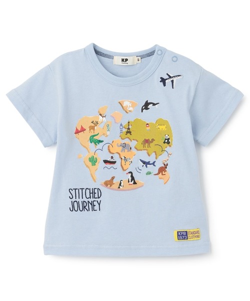 KP BOY（ケーピーボーイ）の「世界地図モチーフ Tシャツ（Tシャツ/カットソー・キッズ・クリーム/ブルー・80ｃｍ/90cm/110cm/120cm/100cm/130cm）」の2枚目の写真