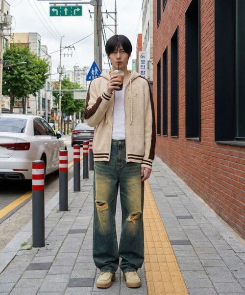 ANEWBROS（アニュブロス）の「マルバルーンワイドウォッシングデニムパンツ2カラー[ANBD_8015]（デニムパンツ・メンズ・イエロー×ブラック/ライトブルー・SMALL/MEDIUM/LARGE/X-LARGE/X-SMALL/2XL）」の4枚目の写真