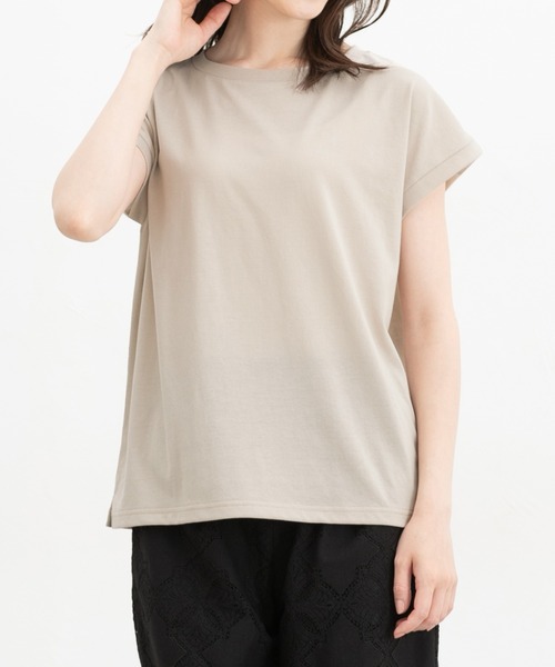 Honeys(ハニーズ)の「【ハニさら・接触冷感・吸水速乾・UVカット・遮熱】フレンチ袖Tシャツ(Tシャツ/カットソー・レディース・ブラック/ベージュ/オフホワイト/キャメル/ネイビー/スミクロ/グリーン/ダークオレンジ・L/LL/S/M)」の5枚目の写真
