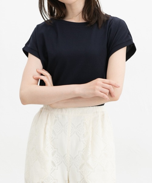 Honeys(ハニーズ)の「【ハニさら・接触冷感・吸水速乾・UVカット・遮熱】フレンチ袖Tシャツ(Tシャツ/カットソー・レディース・ブラック/ベージュ/オフホワイト/キャメル/ネイビー/スミクロ/グリーン/ダークオレンジ・L/LL/S/M)」の7枚目の写真