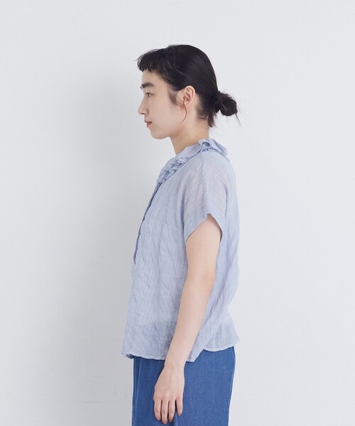 conges payes ADIEU TRISTESSE(コンジェ ペイエ アデュートリステス)の「シャーリングワイドシルエットフリルカラーブラウス(シャツ/ブラウス・レディース・パープル/ブラック系その他/ブルー系その他・38)」の9枚目の写真