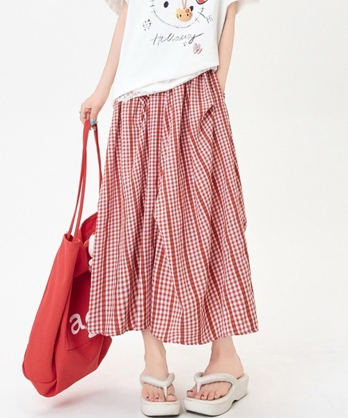 ONEP STAR（ワンピスター）の「ギンガムチェックフレアロングスカート（スカート・レディース・ブルー/レッド/ブラック・LARGE/X-LARGE/MEDIUM）」の17枚目の写真