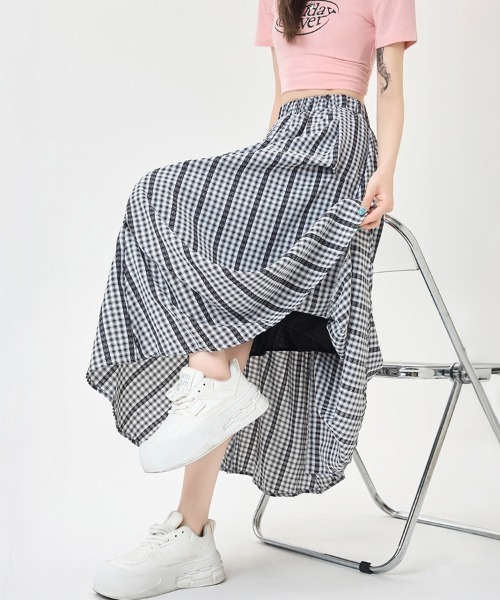 ONEP STAR（ワンピスター）の「ギンガムチェックフレアロングスカート（スカート・レディース・ブルー/レッド/ブラック・LARGE/X-LARGE/MEDIUM）」の8枚目の写真