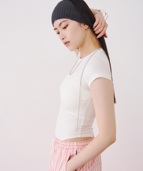 SOEMIN(ソミン)の「【SELECT】Bodysuit T-shirt/ボディスーツ半袖Tシャツ(Tシャツ/カットソー・レディース・ホワイト/ブラック・FREE)」の11枚目の写真