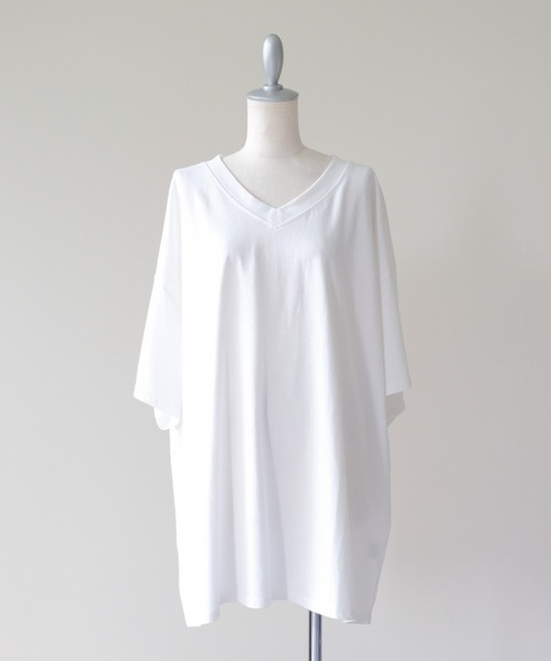 DOLLUPOOPS(ドールアップウップス)の「Loose V-neck Half Sleeve T-shirt(ルーズVネックハーフスリーブTシャツ)(Tシャツ/カットソー・レディース・ピンク/ブラック/イエロー/チャコールグレー/オフホワイト・FREE)」の6枚目の写真