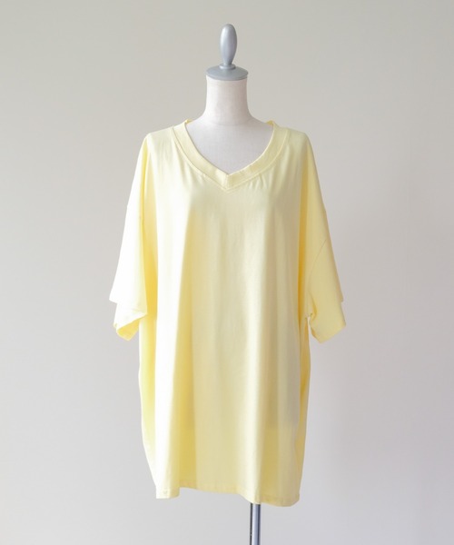 DOLLUPOOPS(ドールアップウップス)の「Loose V-neck Half Sleeve T-shirt(ルーズVネックハーフスリーブTシャツ)(Tシャツ/カットソー・レディース・ピンク/ブラック/イエロー/チャコールグレー/オフホワイト・FREE)」の8枚目の写真