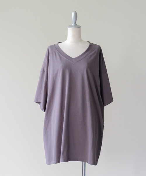 DOLLUPOOPS(ドールアップウップス)の「Loose V-neck Half Sleeve T-shirt(ルーズVネックハーフスリーブTシャツ)(Tシャツ/カットソー・レディース・ピンク/ブラック/イエロー/チャコールグレー/オフホワイト・FREE)」の10枚目の写真