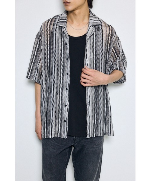 AZUL by moussy(アズールバイマウジー)の「デザインメッシュシャツ(シャツ/ブラウス・メンズ・ブラック系その他/ブラック/アイボリー/イエロー系その他・SMALL/MEDIUM/LARGE)」の3枚目の写真