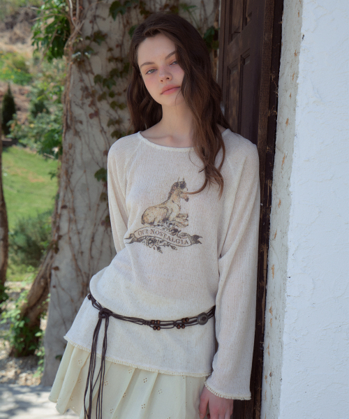 OURNOSTALGIA(アワー ノスタルジア)の「Linen Pony Fringe T-Shirt_Natural(OB6TP07)(Tシャツ/カットソー・レディース・オートミール・FREE)」の1枚目の写真