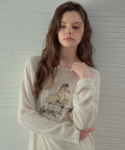 OURNOSTALGIA(アワー ノスタルジア)の「Linen Pony Fringe T-Shirt_Natural(OB6TP07)(Tシャツ/カットソー・レディース・オートミール・FREE)」の4枚目の写真