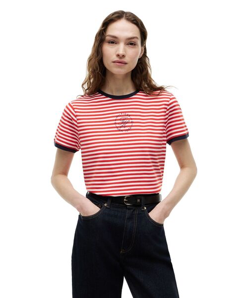 TOMMY HILFIGER(トミーヒルフィガー)の「ラウンドロゴレギュラークルーネックショートスリーブTシャツ(Tシャツ/カットソー・レディース・レッド系その他6/マルチ/ネイビー・X-SMALL/XX-SMALL/SMALL)」の3枚目の写真