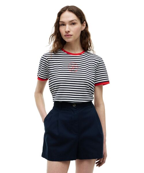 TOMMY HILFIGER(トミーヒルフィガー)の「ラウンドロゴレギュラークルーネックショートスリーブTシャツ(Tシャツ/カットソー・レディース・レッド系その他6/マルチ/ネイビー・X-SMALL/XX-SMALL/SMALL)」の1枚目の写真
