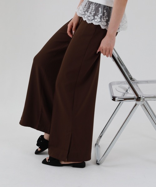 OMNES（オムネス）の「OMNES Another Edition T/PU スリット入 センタープレスワイドパンツ（スラックス・レディース・ブラウン/ピンク・F）」の2枚目の写真