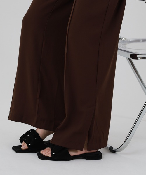 OMNES（オムネス）の「OMNES Another Edition T/PU スリット入 センタープレスワイドパンツ（スラックス・レディース・ブラウン/ピンク・F）」の7枚目の写真