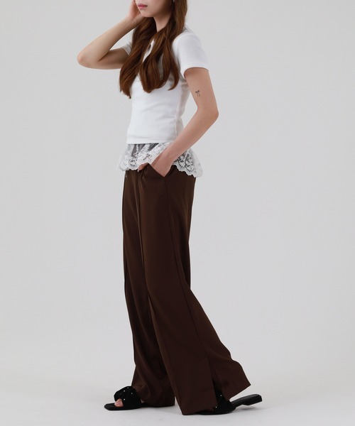 OMNES（オムネス）の「OMNES Another Edition T/PU スリット入 センタープレスワイドパンツ（スラックス・レディース・ブラウン/ピンク・F）」の5枚目の写真