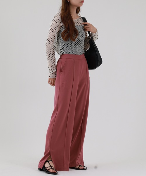 OMNES（オムネス）の「OMNES Another Edition T/PU スリット入 センタープレスワイドパンツ（スラックス・レディース・ブラウン/ピンク・F）」の13枚目の写真