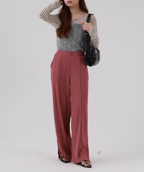 OMNES（オムネス）の「OMNES Another Edition T/PU スリット入 センタープレスワイドパンツ（スラックス・レディース・ブラウン/ピンク・F）」の14枚目の写真