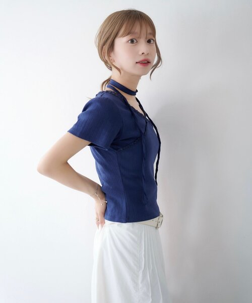 Kastane(カスタネ)の「【デコルテ映え】ミニビスケットTee(Tシャツ/カットソー・レディース・ネイビー/ブラウン/オフホワイト/グレー/アイボリー・FREE)」の6枚目の写真