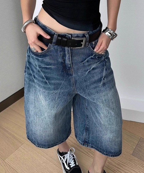 DEVICE(デバイス)の「DEVICE ヴィンテージライク バギーデニムハーフパンツ(デニムパンツ・レディース・ブルー・FREE)」の13枚目の写真