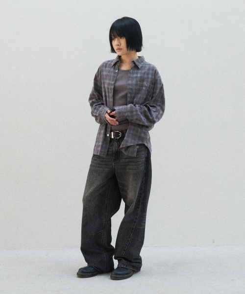 SLOWACID（スローアシッド）の「ガーメントダイチェックシャツ[パープル]（シャツ/ブラウス・レディース・その他・SMALL/MEDIUM/LARGE）」の7枚目の写真