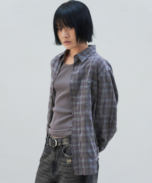 SLOWACID（スローアシッド）の「ガーメントダイチェックシャツ[パープル]（シャツ/ブラウス・レディース・その他・SMALL/MEDIUM/LARGE）」の8枚目の写真