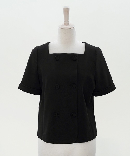 &BLOOM(アンドブルーム)の「ダブルボタン クラシカル トップス &BLOOM(アンドブルーム)(Tシャツ/カットソー・レディース・ブラック/ホワイト・L/M)」の2枚目の写真