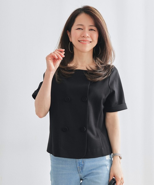 &BLOOM(アンドブルーム)の「ダブルボタン クラシカル トップス &BLOOM(アンドブルーム)(Tシャツ/カットソー・レディース・ブラック/ホワイト・L/M)」の10枚目の写真