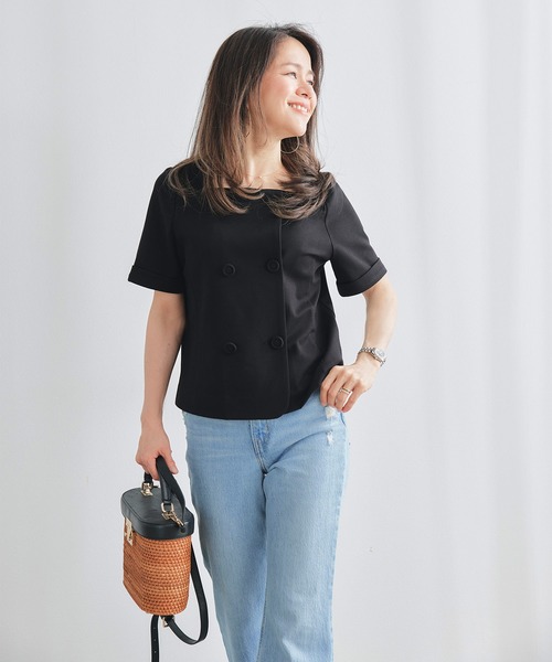 &BLOOM(アンドブルーム)の「ダブルボタン クラシカル トップス &BLOOM(アンドブルーム)(Tシャツ/カットソー・レディース・ブラック/ホワイト・L/M)」の11枚目の写真
