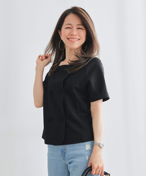 &BLOOM(アンドブルーム)の「ダブルボタン クラシカル トップス &BLOOM(アンドブルーム)(Tシャツ/カットソー・レディース・ブラック/ホワイト・L/M)」の12枚目の写真