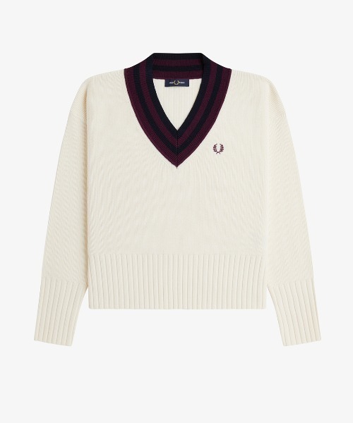 FRED PERRY（フレッドペリー）の「Bold Tipped V-Neck Jumper／ボールドティップドVネックニット（ニット/セーター・レディース・ベージュ・10）」の7枚目の写真