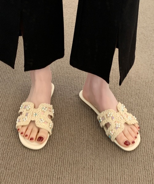 Lace Ladies(レースレディース)の「パール Hモチーフ オープントゥ フラット サンダル(サンダル・レディース・ブラック/アイボリー/ブラウン・22.5cm/23cm/23.5cm/24cm/24.5cm/25cm)」の14枚目の写真
