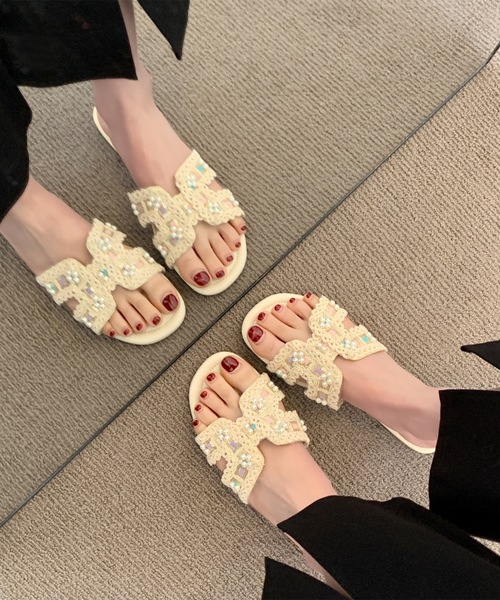 Lace Ladies(レースレディース)の「パール Hモチーフ オープントゥ フラット サンダル(サンダル・レディース・ブラック/アイボリー/ブラウン・22.5cm/23cm/23.5cm/24cm/24.5cm/25cm)」の15枚目の写真