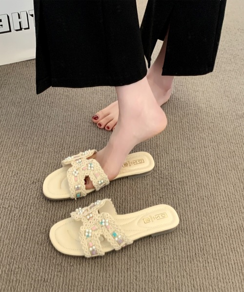 Lace Ladies(レースレディース)の「パール Hモチーフ オープントゥ フラット サンダル(サンダル・レディース・ブラック/アイボリー/ブラウン・22.5cm/23cm/23.5cm/24cm/24.5cm/25cm)」の16枚目の写真
