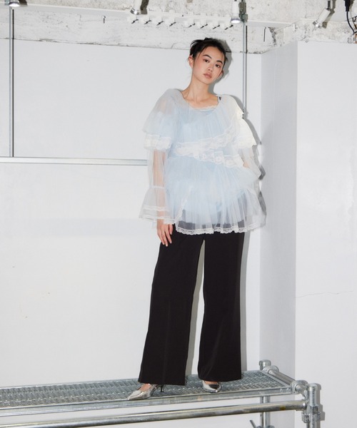 ANDRESD(アンドレスド)の「ラッフルチュールトップスアンドミニドレス / Ruffle Tulle Tops & Mini Dress(シャツ/ブラウス・レディース・ライトブルー/グレー/オフホワイト/イエロー・S/M)」の4枚目の写真