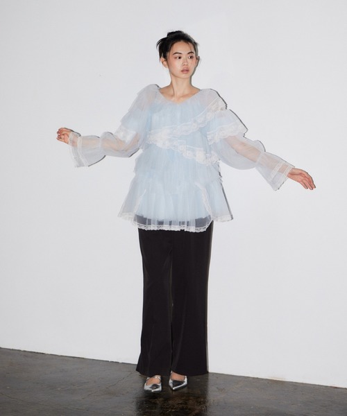 ANDRESD(アンドレスド)の「ラッフルチュールトップスアンドミニドレス / Ruffle Tulle Tops & Mini Dress(シャツ/ブラウス・レディース・ライトブルー/グレー/オフホワイト/イエロー・S/M)」の16枚目の写真