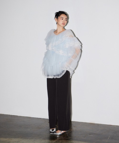 ANDRESD(アンドレスド)の「ラッフルチュールトップスアンドミニドレス / Ruffle Tulle Tops & Mini Dress(シャツ/ブラウス・レディース・ライトブルー/グレー/オフホワイト/イエロー・S/M)」の15枚目の写真