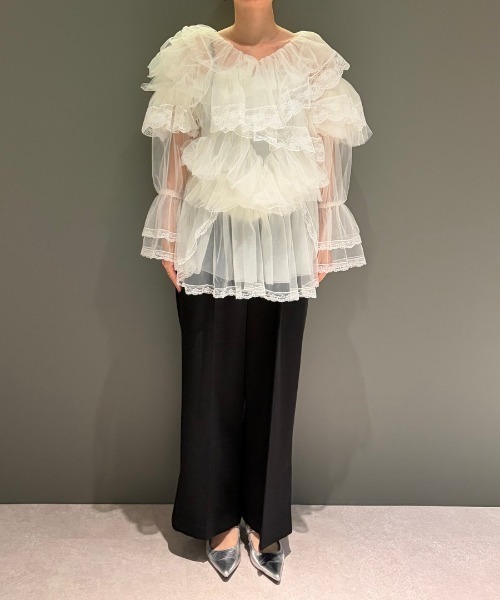 ANDRESD(アンドレスド)の「ラッフルチュールトップスアンドミニドレス / Ruffle Tulle Tops & Mini Dress(シャツ/ブラウス・レディース・ライトブルー/グレー/オフホワイト/イエロー・S/M)」の9枚目の写真