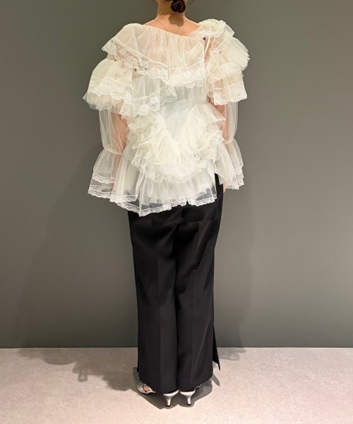 ANDRESD(アンドレスド)の「ラッフルチュールトップスアンドミニドレス / Ruffle Tulle Tops & Mini Dress(シャツ/ブラウス・レディース・ライトブルー/グレー/オフホワイト/イエロー・S/M)」の7枚目の写真