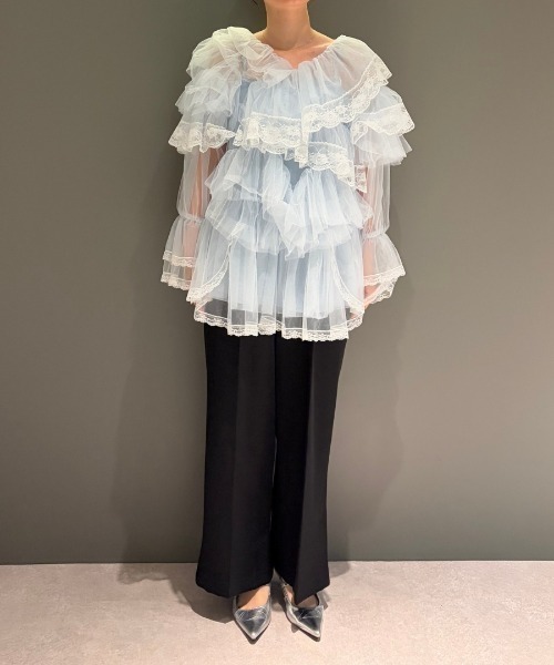 ANDRESD(アンドレスド)の「ラッフルチュールトップスアンドミニドレス / Ruffle Tulle Tops & Mini Dress(シャツ/ブラウス・レディース・ライトブルー/グレー/オフホワイト/イエロー・S/M)」の6枚目の写真