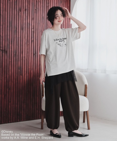 Green　Parks（グリーンパークス）の「Winnie the Pooh/フロッキーロゴTシャツ（Tシャツ/カットソー・レディース・チャコールグレー/ホワイト系その他・FREE）」の5枚目の写真